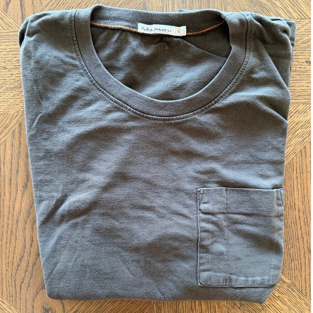 Nudie Jeans Mens XL Faded Grey Pocket T-Shirt Short Sleeve